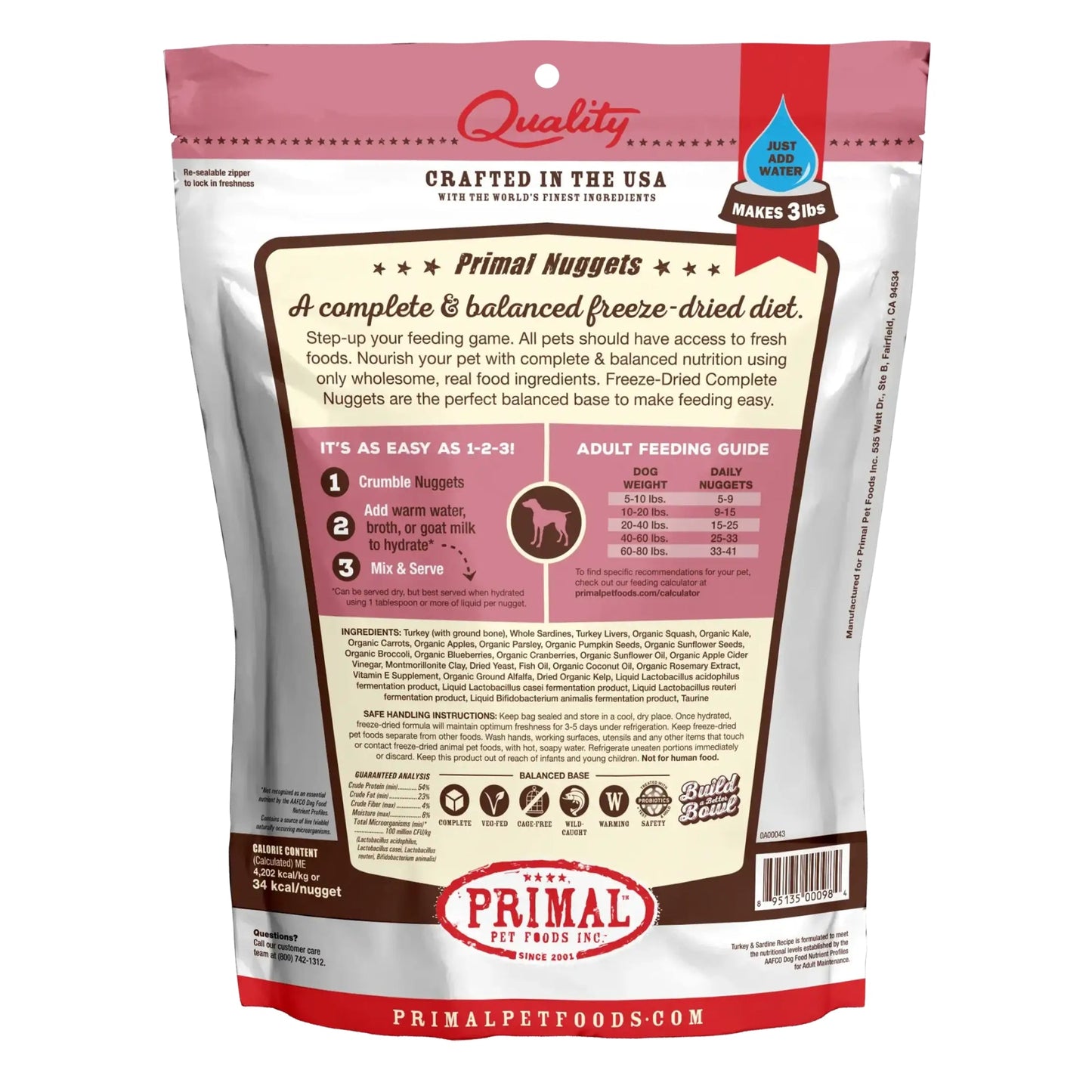 Primal Pet Foods Freeze Dried Dog Food 14oz. Turkey/Sardine