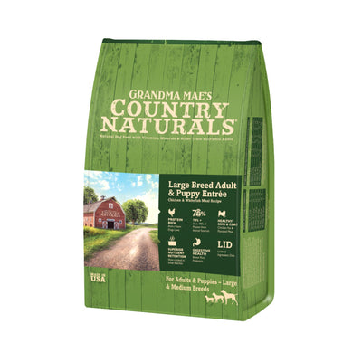 Grandma Mae's Country Naturals Large Breed Adult & Puppy Entrée Dry Dog Food Chicken & Rice 18ea/14 oz