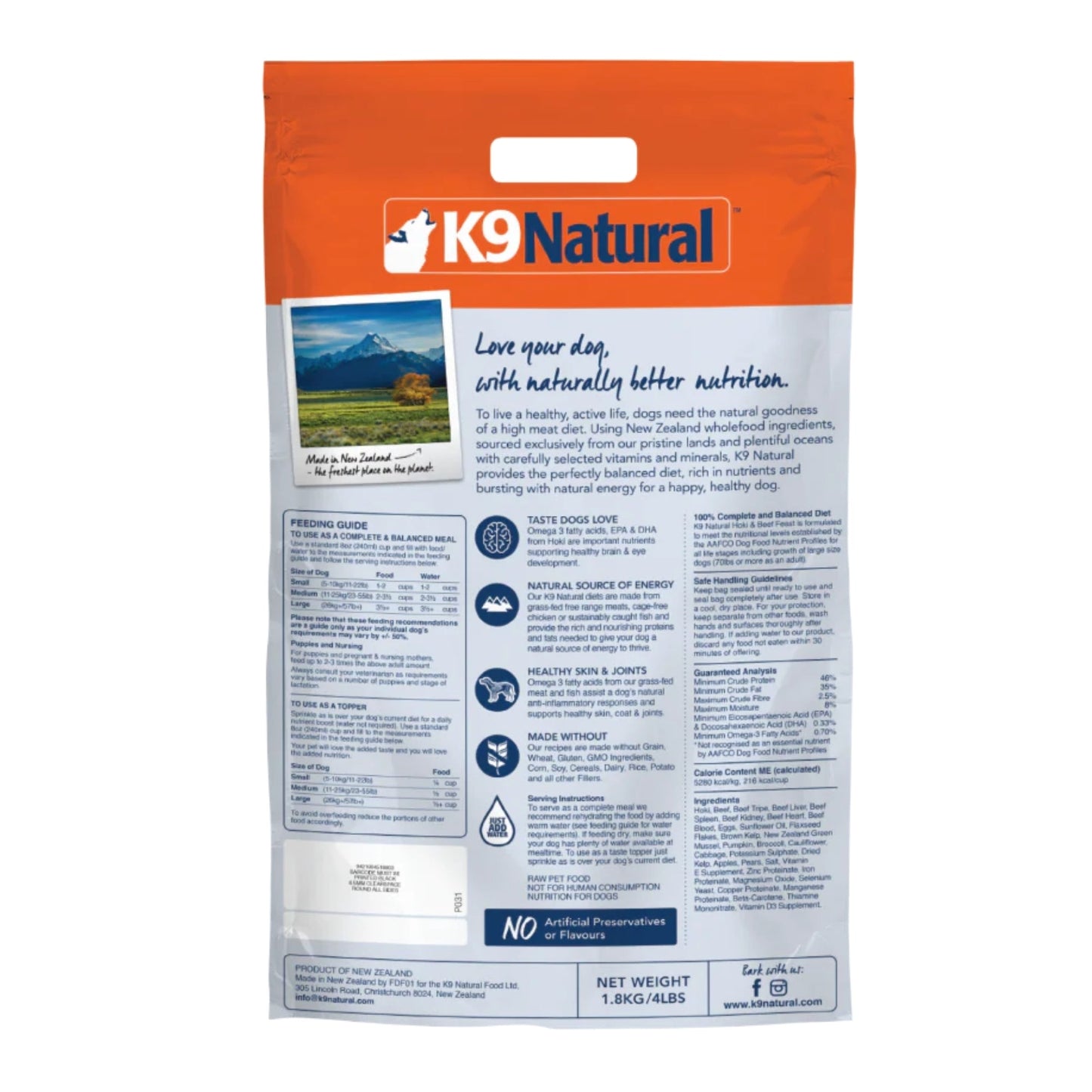 K9 Natural Dog Freeze-Dried Hoki & Beef 4Lb